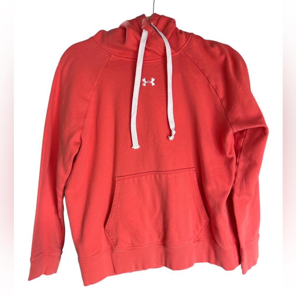 UNDER ARMOUR SWEATSHIRT HOODIE LOOSE FIT WOMEN SZ M CORAL ATHLETIC WORKOUT GYM‎